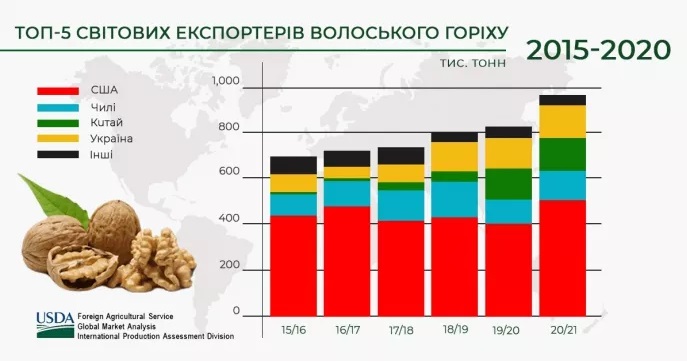 Україна увійшла до топ-5 світових виробників волоського горіха