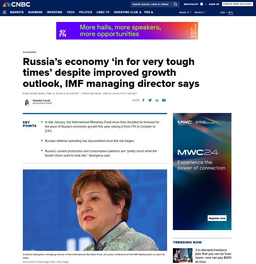 У ворожій російській економіці МВФ вбачає ознаки як і у колишнього СРСР. Саме перед розпадом СРСР
